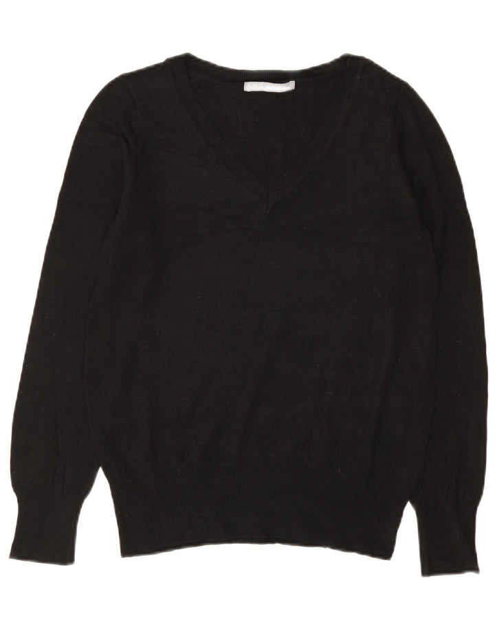 Sweter damski Marks & Spencer z dekoltem w kształcie litery V, UK 10, mały, czarny, wiskoza