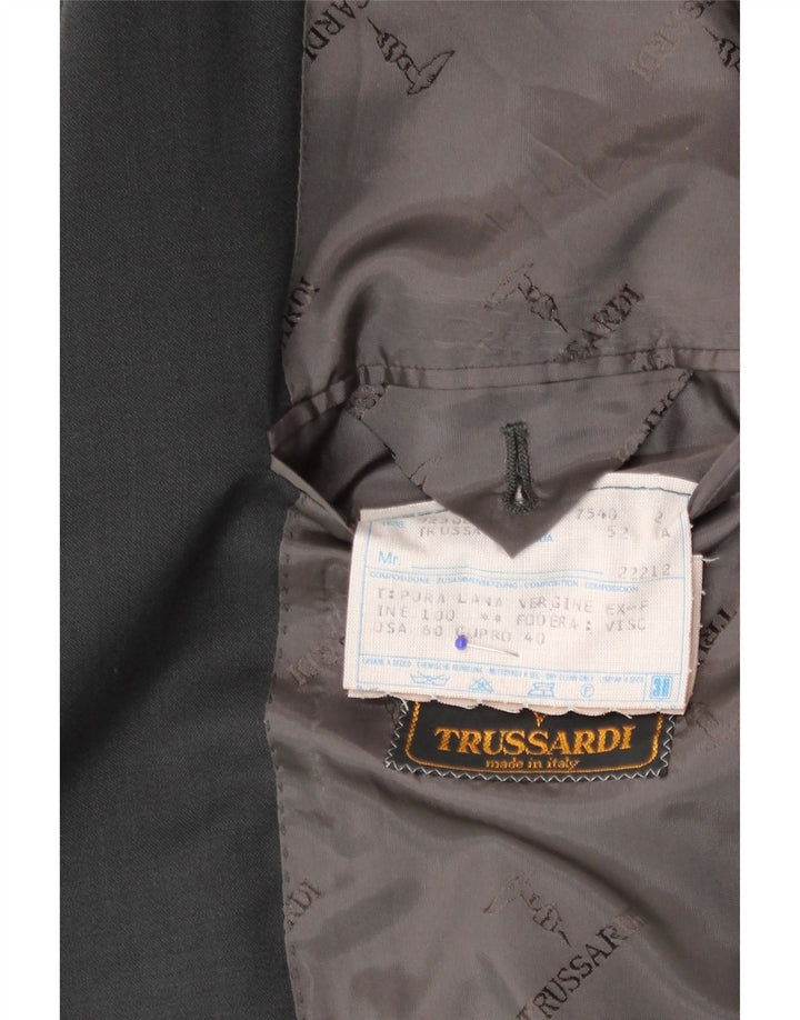 Męska marynarka zapinana na 2 guziki Trussardi IT 52 XL Szara dziewicza wełna