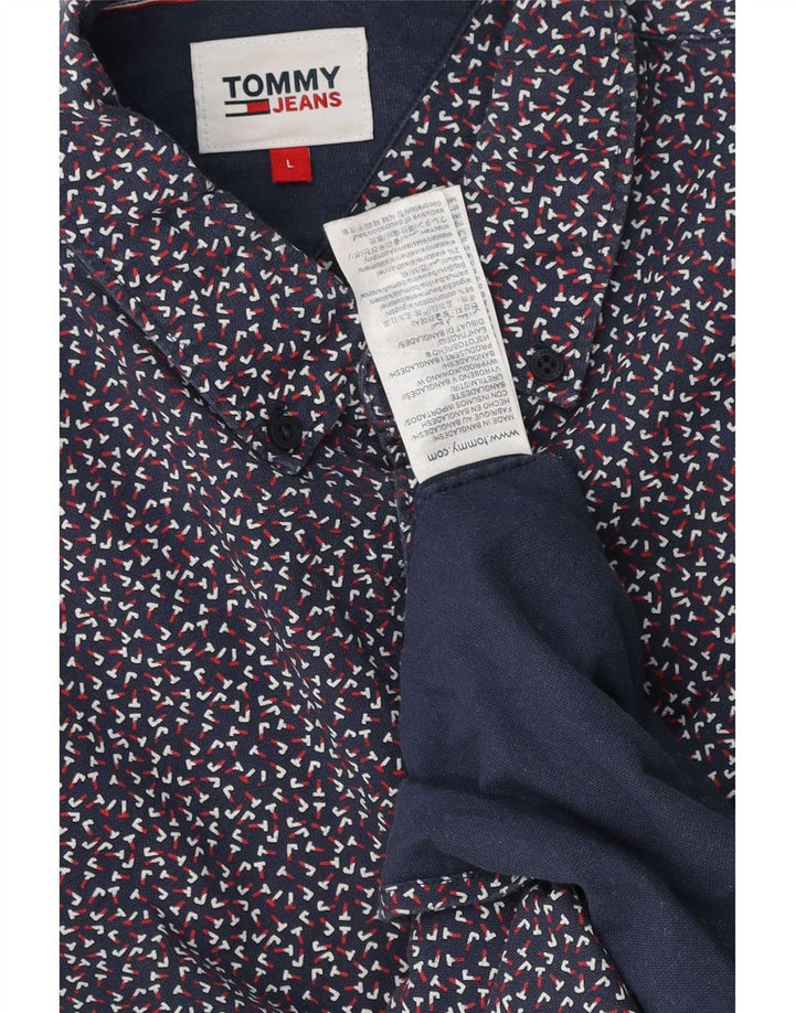 Koszula męska Tommy Hilfiger duża, bawełniana w granatowe cętki