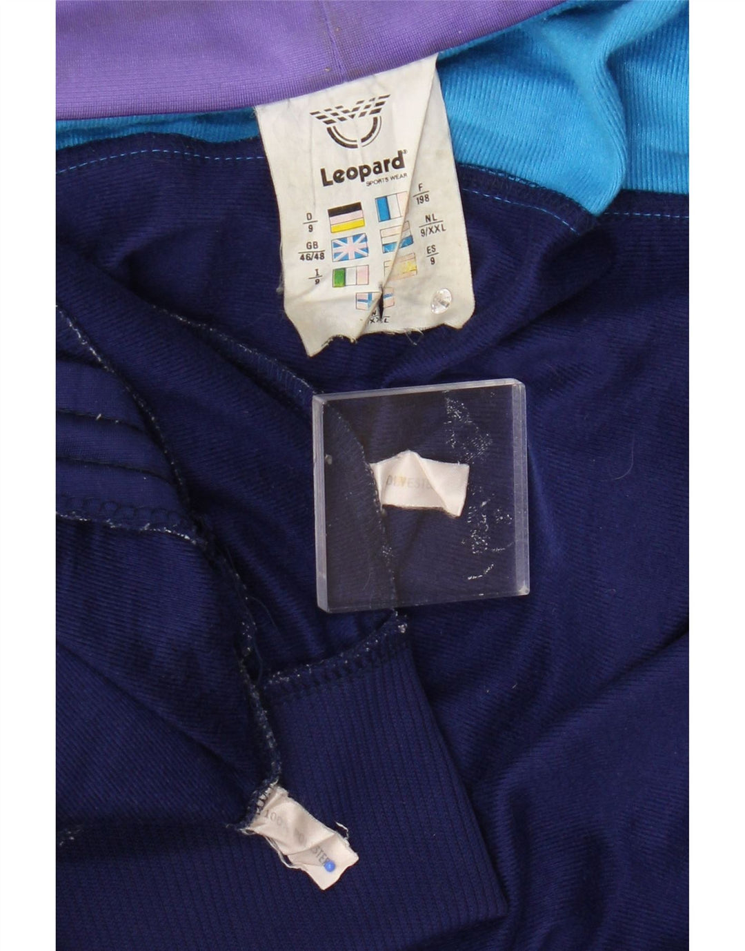 Pełny dres męski w panterkę, UK 46/48 XL, granatowy, poliester z blokami kolorów