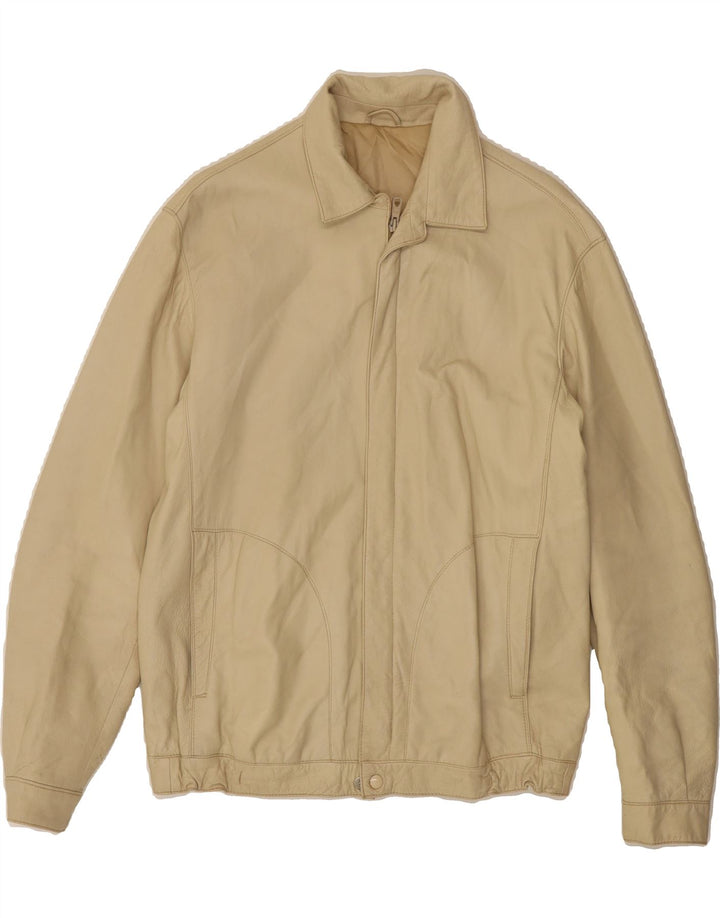 MARCOS Mens Leather Jacket UK 38 Medium Beige Leather Vintage Marcos and Second-Hand Marcos from Messina Hembry 