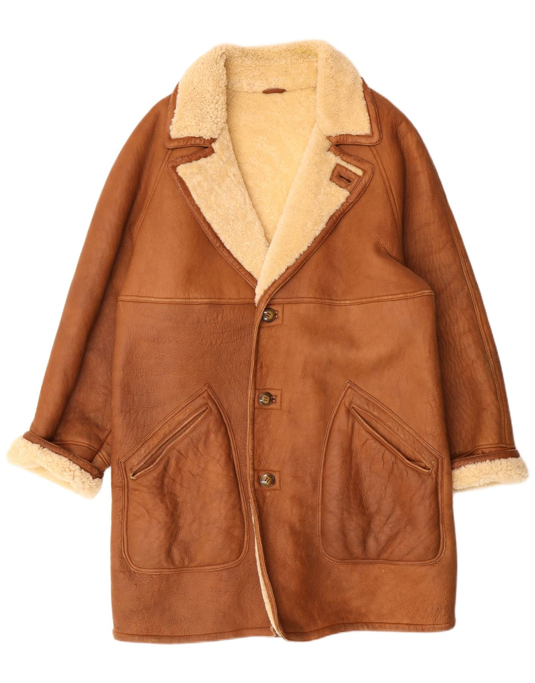 Vintage męska kurtka Shearling UK 38 Średni brązowy skórzany klasyczny
