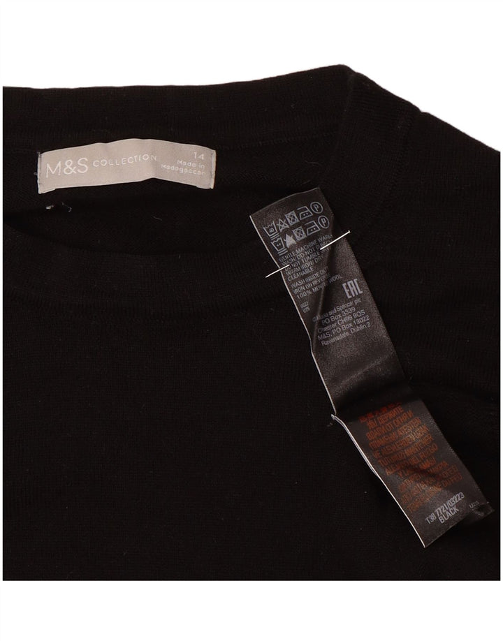 Marks & Spencer Damski sweter z okrągłym dekoltem UK 14, duży, czarny, wełniany