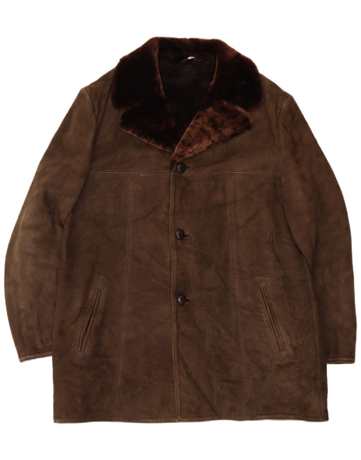 Vintage męska kurtka shearling UK 42 XL brązowa skóra