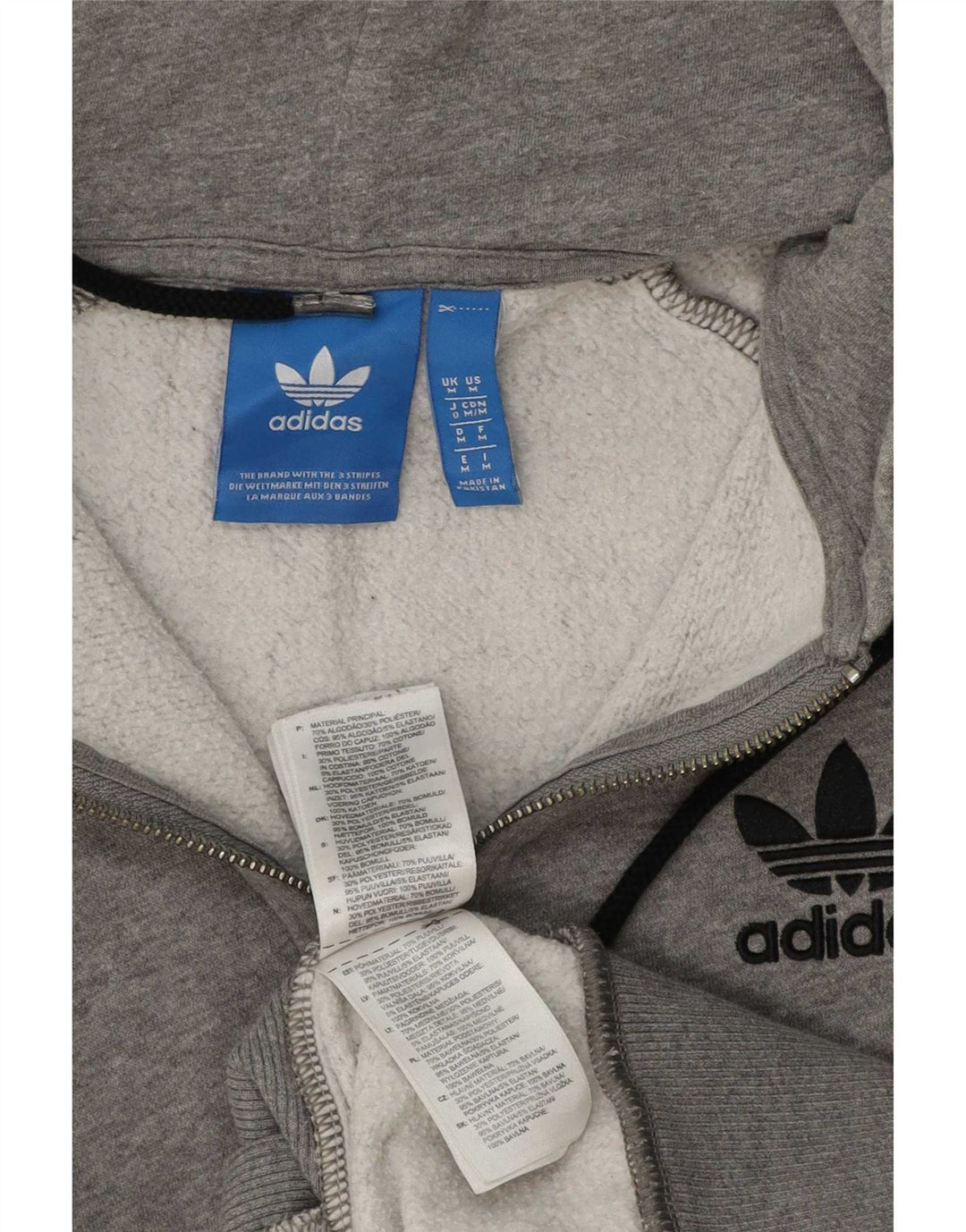 Adidas Męski sweter z kapturem i zamkiem błyskawicznym, średnioszary, bawełniany z plamkami