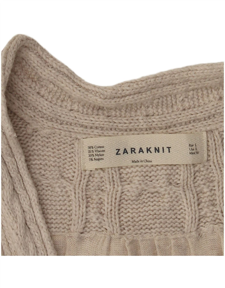 Sweter damski ZARA rozpinany UK 14, duży, beżowy, bawełniany