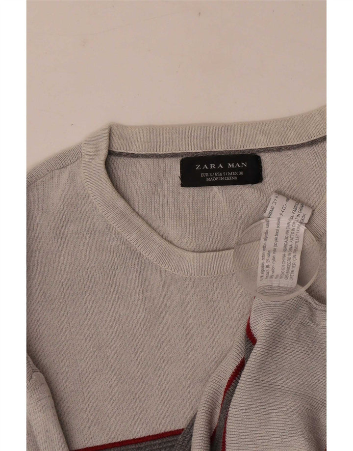 Męski sweter Zara z okrągłym dekoltem, małe, szare, bawełniane paski