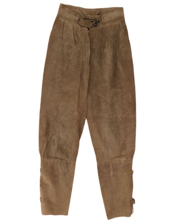Vintage damskie zamszowe spodnie EU 36 małe W26 L27 beżowa skóra