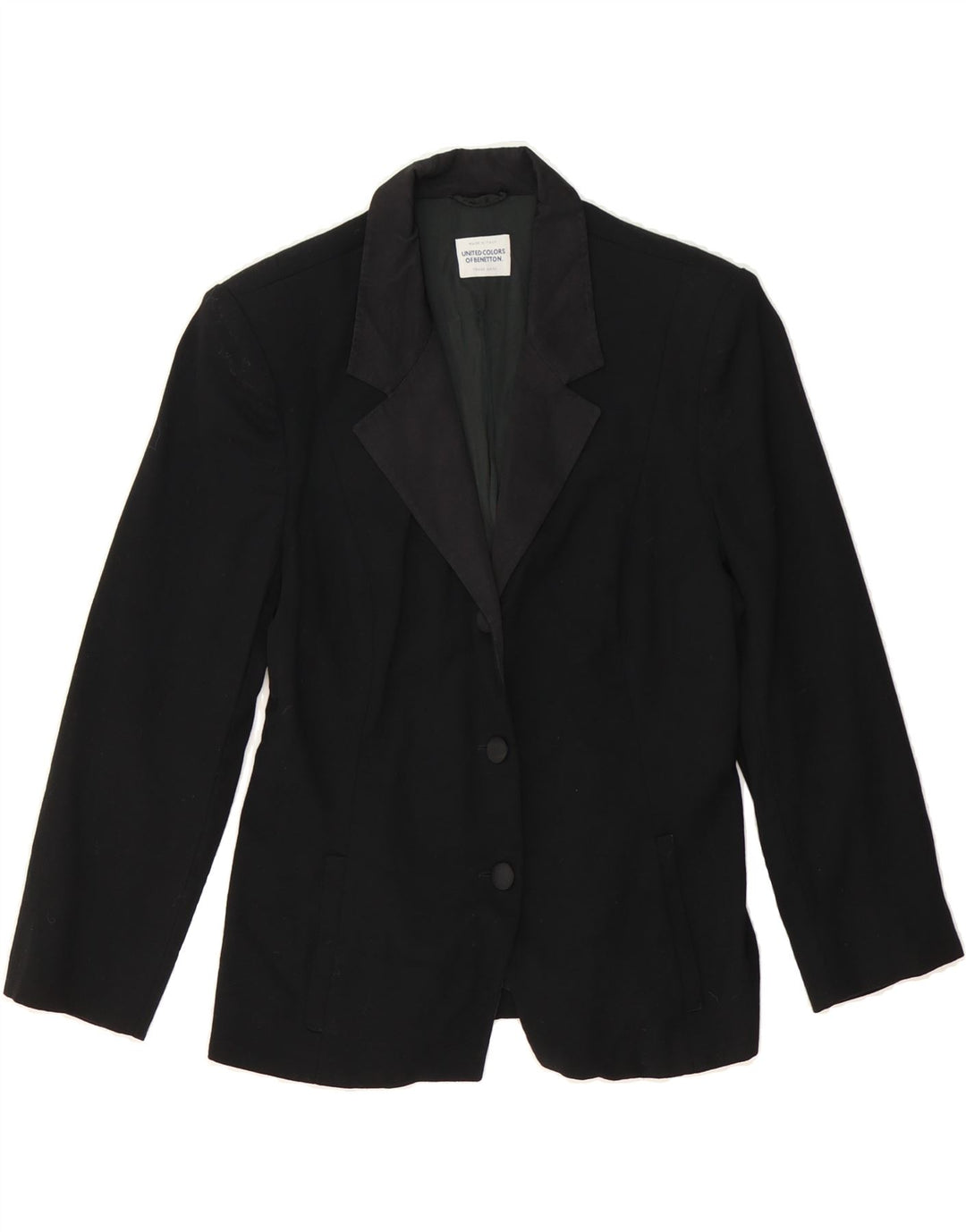 BENETTON Womens 3 Button Blazer Jacket IT 44 Medium Black New Wool Vintage Benetton and Second-Hand Benetton from Messina Hembry 