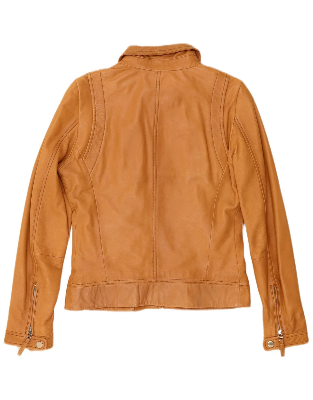 Damska kurtka skórzana Massimo Dutti Crop UK 12 z owczej skóry w kolorze średniego beżu