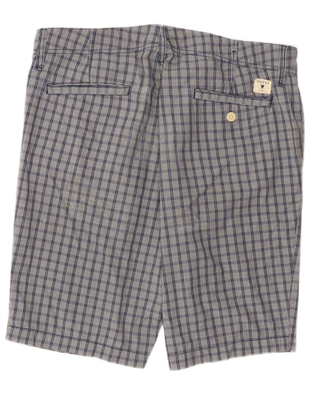 Męskie spodenki Chino Guess W34, duże, niebieskie, bawełniane w kratę