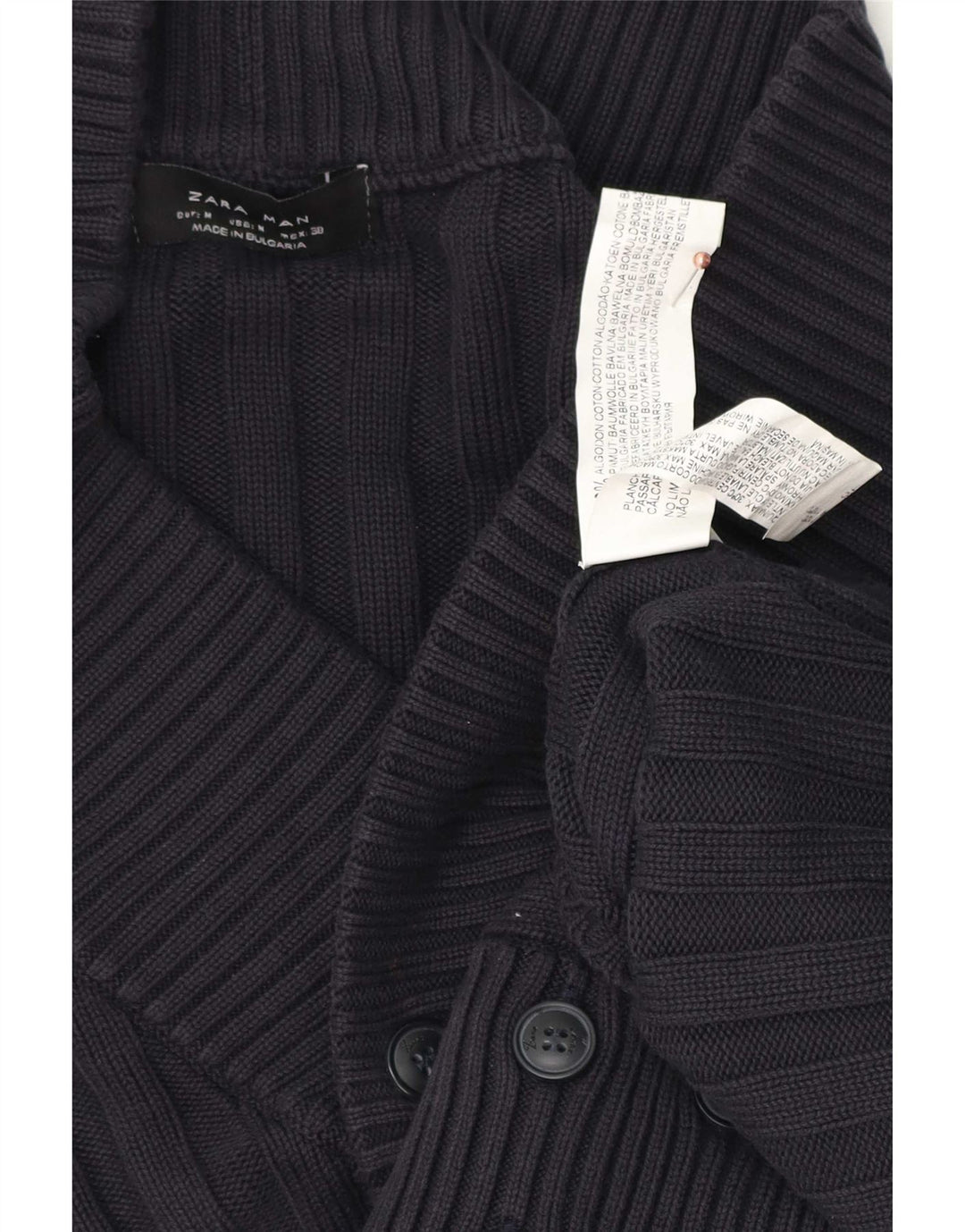 Zara Męski sweter rozpinany, średni granatowy, bawełniany