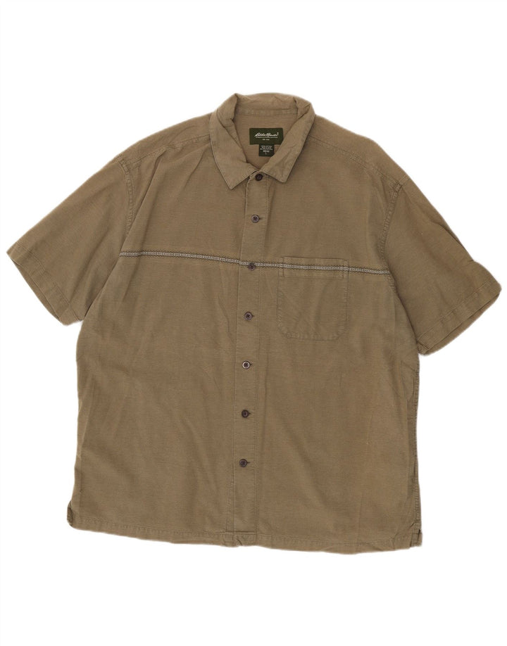 EDDIE BAUER Męska koszula z krótkim rękawem, duża, bawełniana w kolorze khaki w prążki
