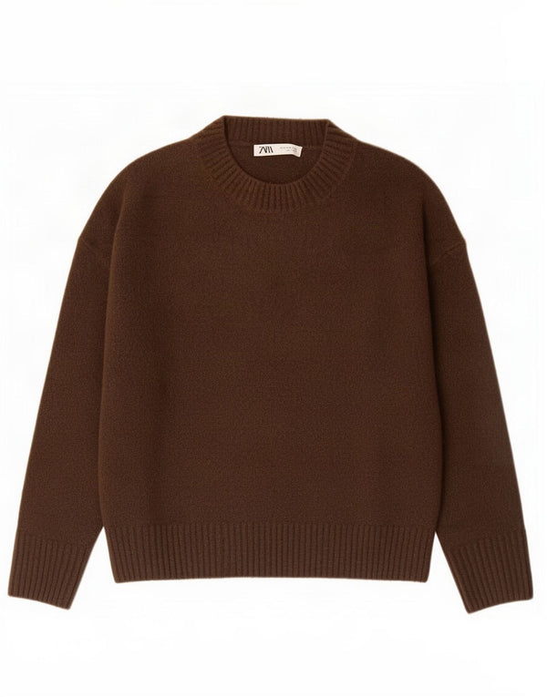 Damski sweter oversize z dekoltem w łódkę Zara UK 10 Small Brown