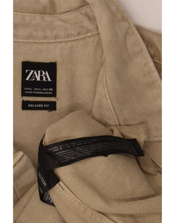 Męska koszula dżinsowa Zara w trudnej sytuacji, o swobodnym kroju, duża, beżowa, bawełniana