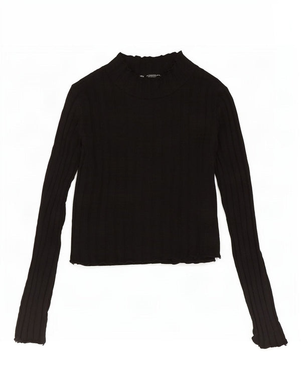 Damski sweter z golfem Zara UK 14, duży, czarny, bawełniany
