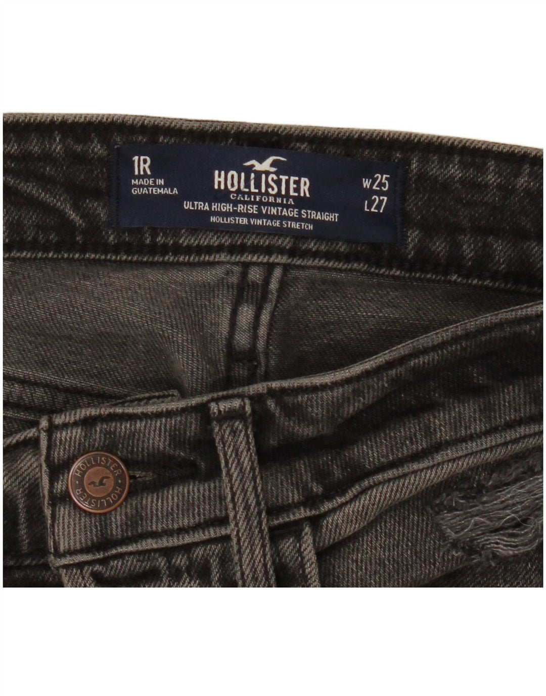 HOLLISTER Damskie proste dżinsy z wysokim stanem W25 L27 Czarna bawełna