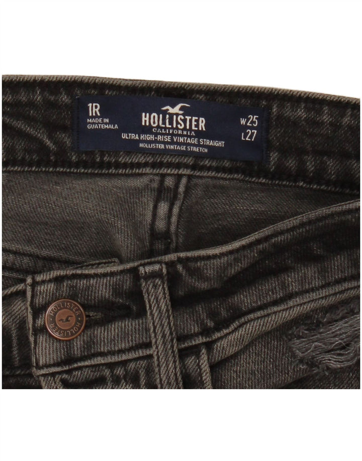 HOLLISTER Damskie proste dżinsy z wysokim stanem W25 L27 Czarna bawełna