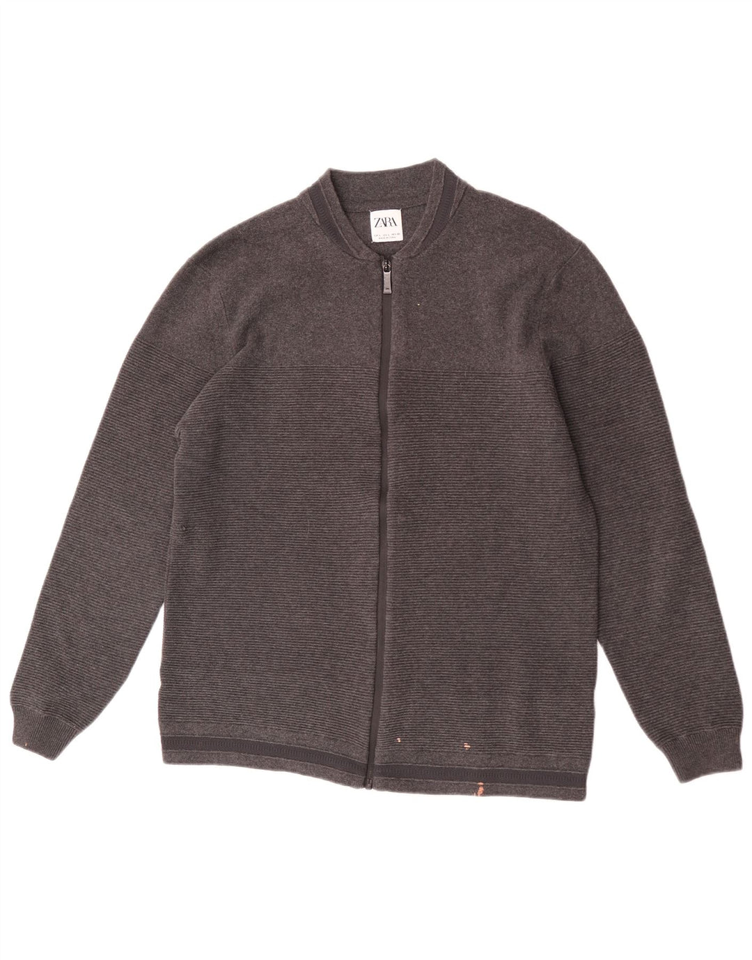 Męski sweter Zara, duży, szary, bawełniany w paski