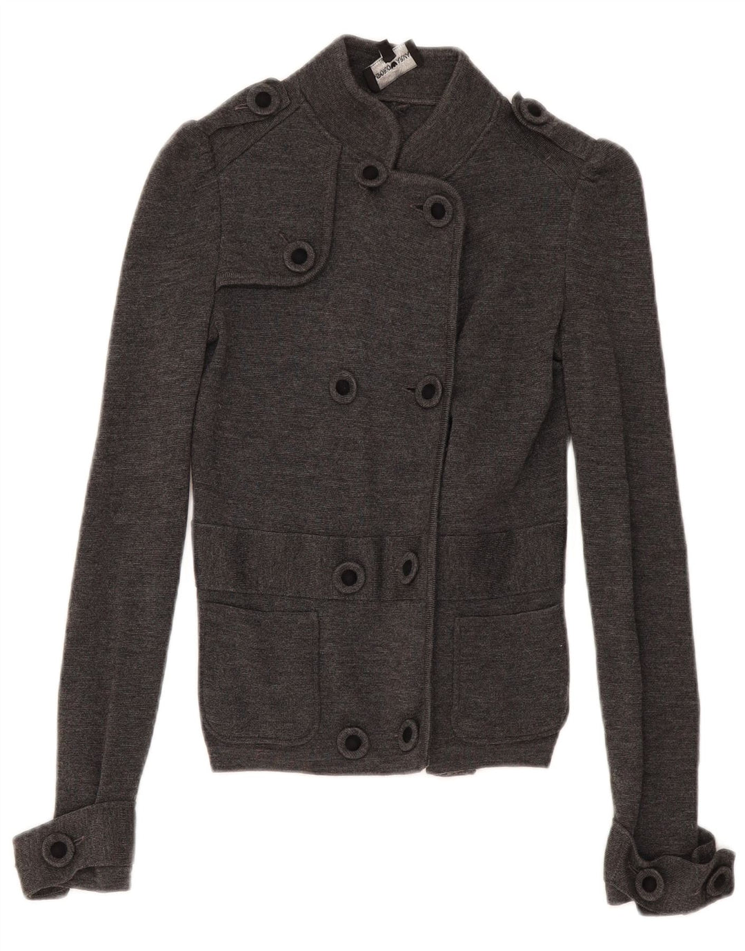 Damski sweter rozpinany z podwójnymi piersiami Armani IT 38 XS Szara wełna