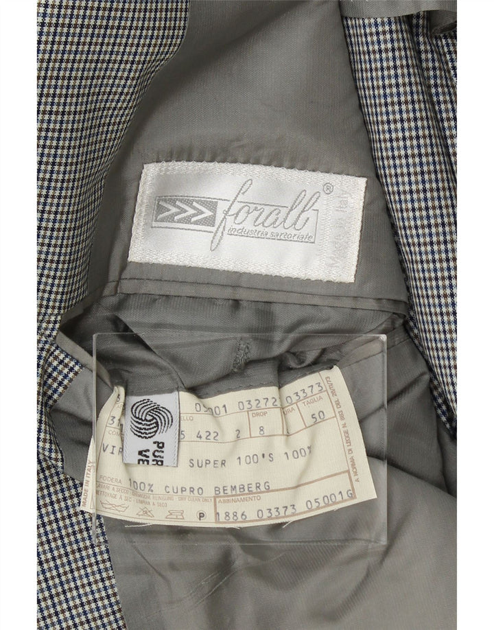 FORALL Mens 2 Button Blazer Jacket IT 50 Large Grey Check Virgin Wool Vintage FORALL and Second-Hand FORALL from Messina Hembry 