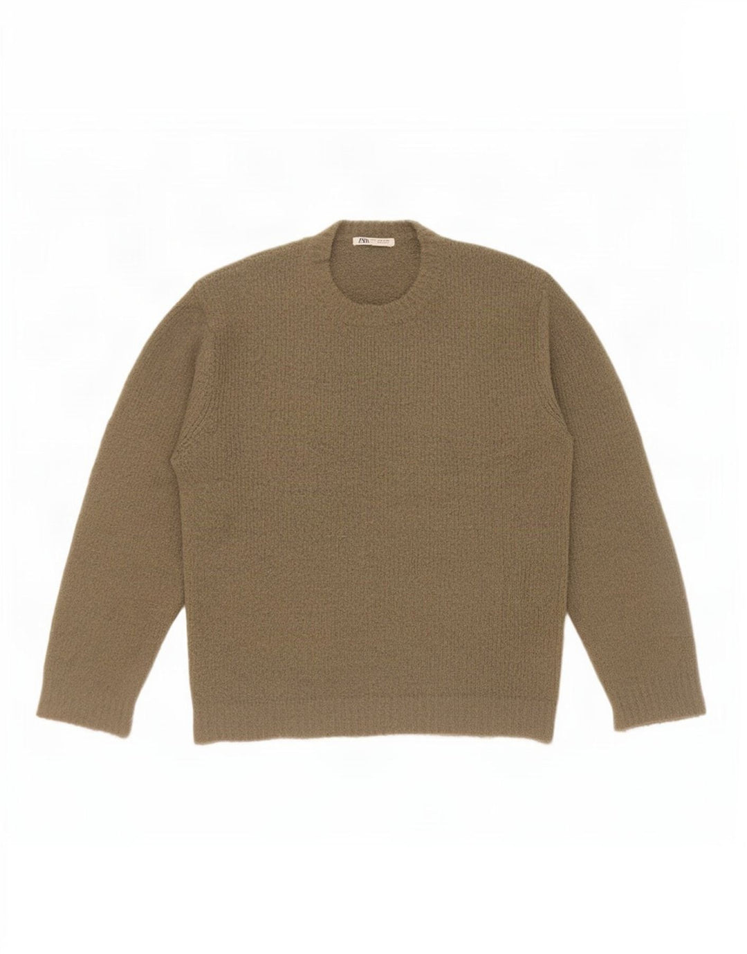 Męski sweter z okrągłym dekoltem Zara, średni khaki, akryl