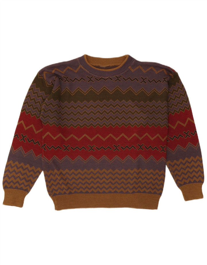 Vintage męski sweter z okrągłym dekoltem, średnio wielobarwny, geometryczny