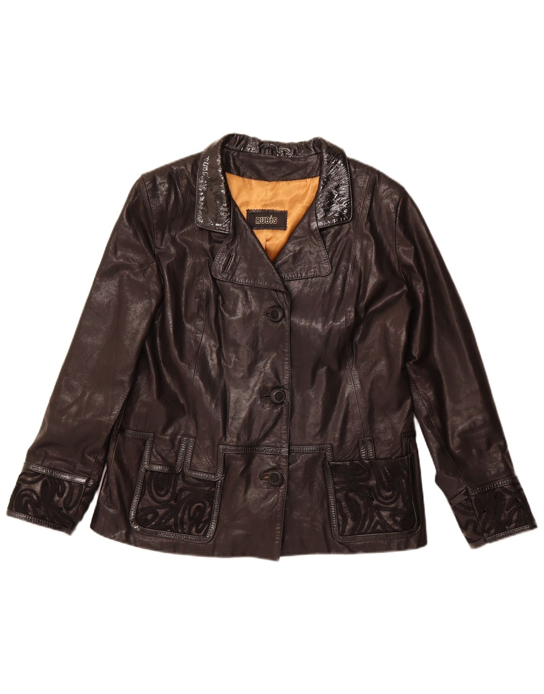 Kurtka skórzana damska vintage UK 22 3XL Czarna skóra