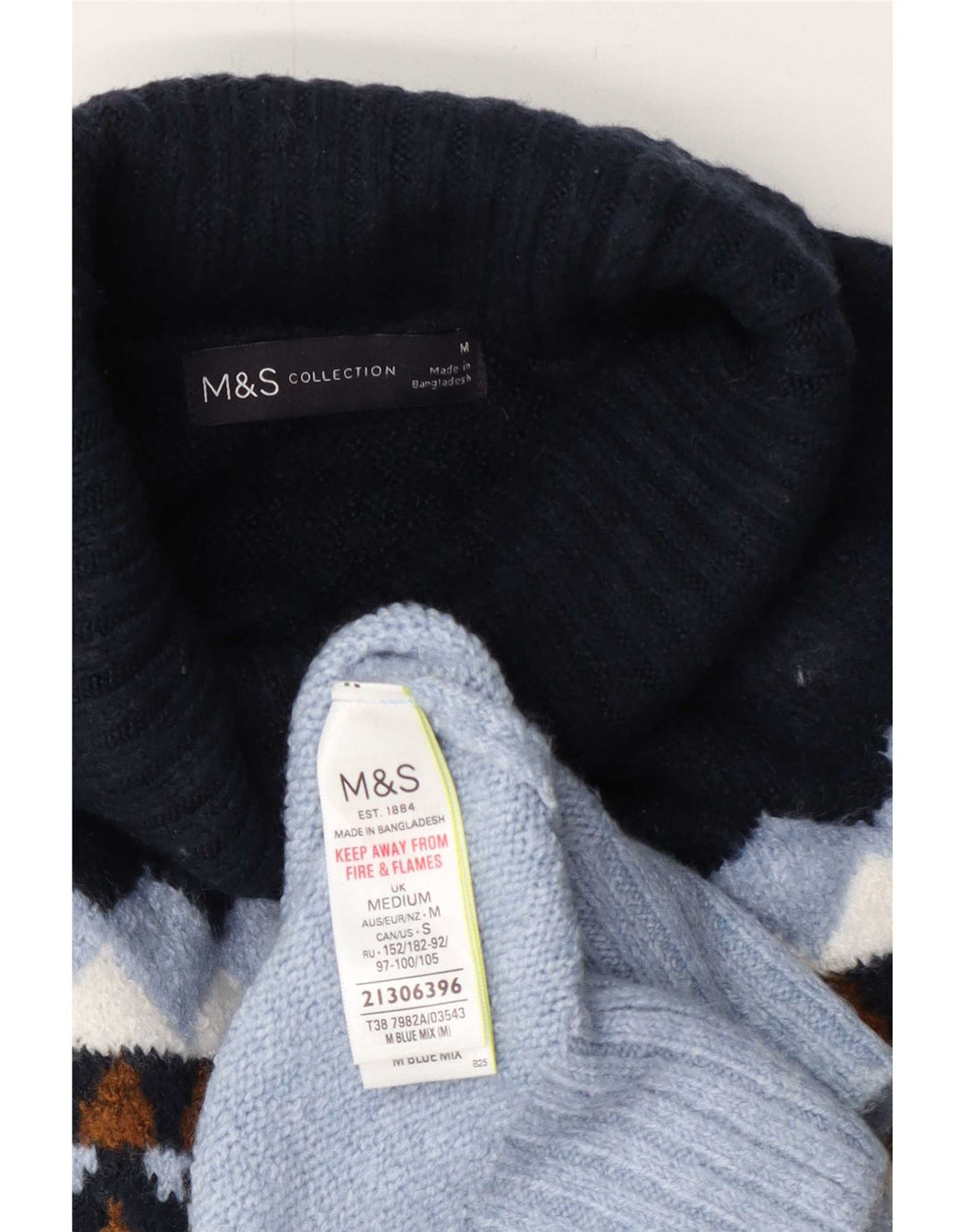 Marks & Spencer Damski sweter z golfem UK 14 Średni niebieski geometryczny