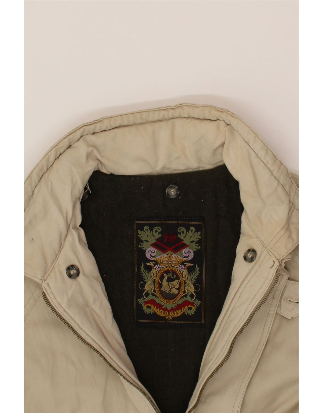 ZIP Mens Windbreaker Jacket UK 42 XL Beige Vintage Zip and Second-Hand Zip from Messina Hembry 