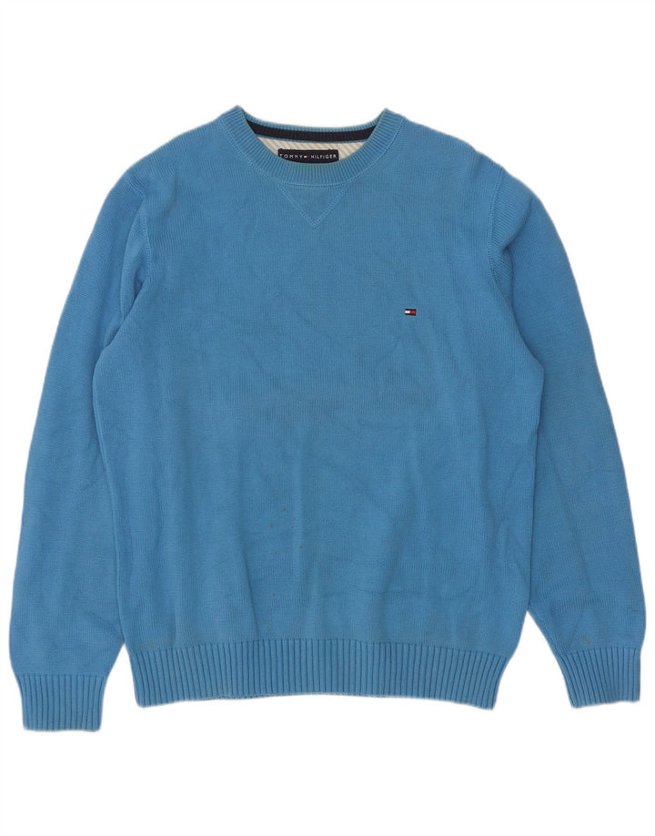 Męski sweter z okrągłym dekoltem Tommy Hilfiger, średnioniebieski, bawełniany
