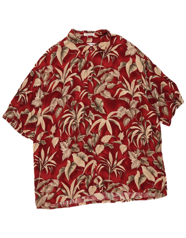 Męska koszula z krótkim rękawem Pierre Cardin 2XL Burgundowa, kwiecista wiskoza, hawajska