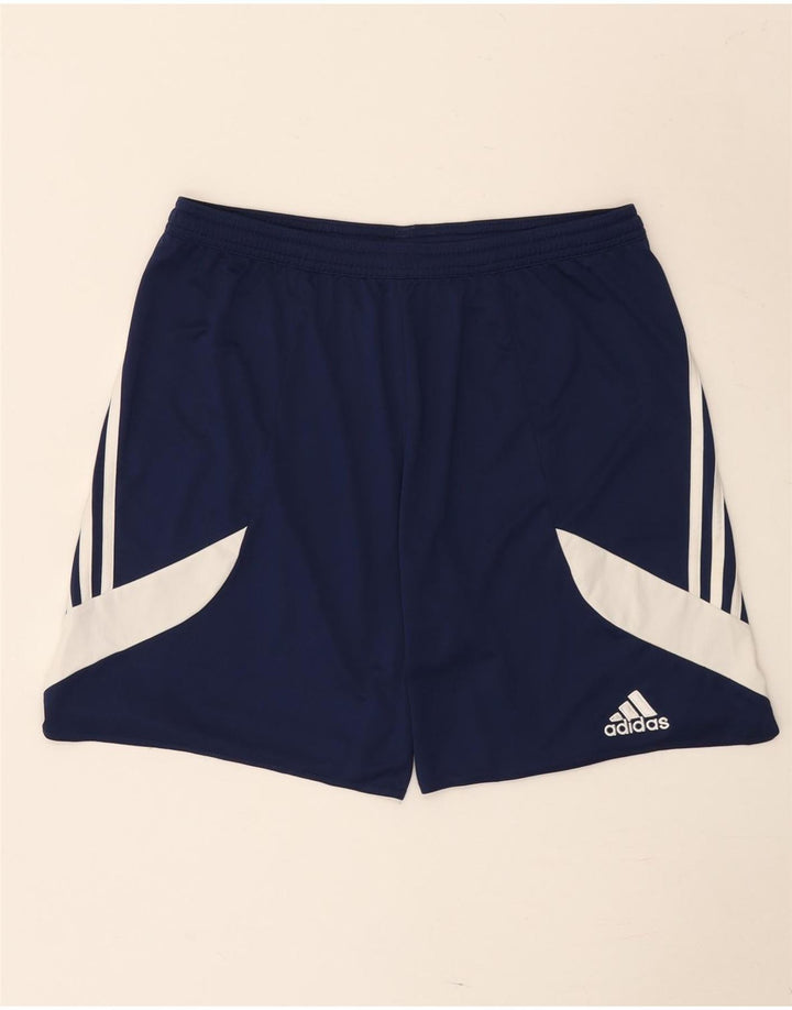 Męskie spodenki sportowe Adidas Climalite, duże, granatowe, z blokami kolorów, poliestrowe