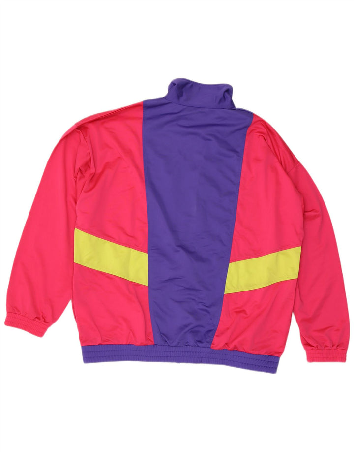 Vintage męska kurtka dresowa 2XL czerwony poliester z blokami kolorów