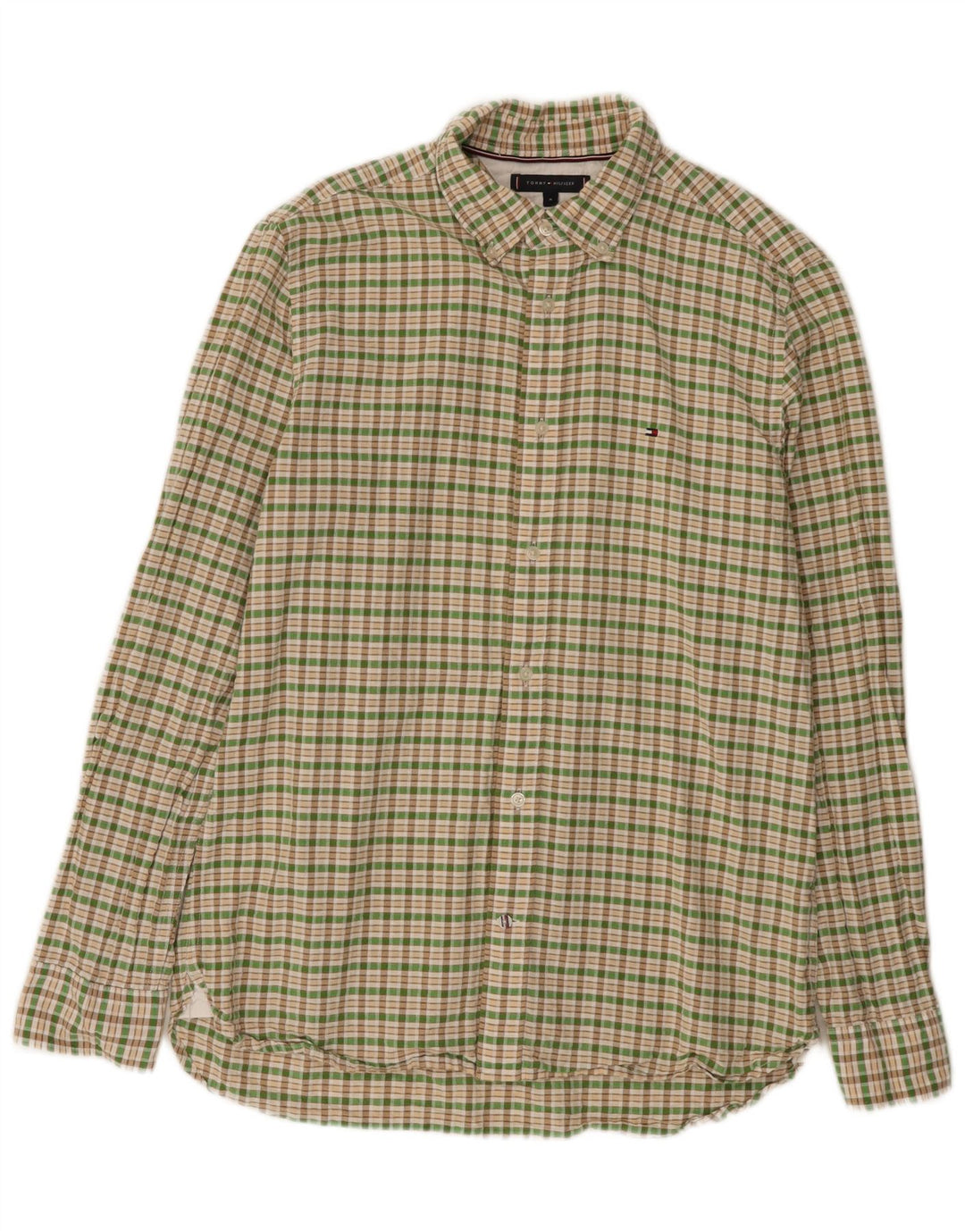 Męska koszula flanelowa Tommy Hilfiger w średnią zieloną kratkę, bawełniana
