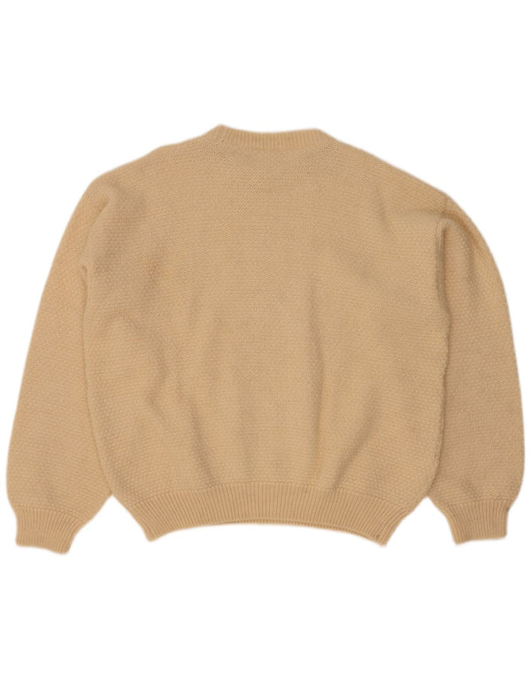 Vintage męski sweter z okrągłym dekoltem IT 52, duża wełna z alpaki w kolorze złamanej bieli