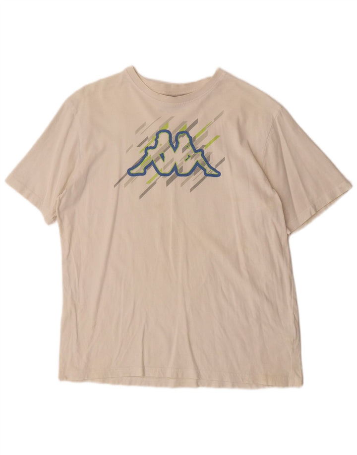 KAPPA Mens Graphic T-Shirt Top Medium Off White Cotton