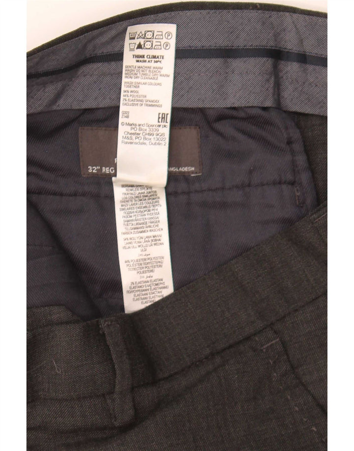 Męskie spodnie garniturowe Marks & Spencer o regularnym kroju W32 L31 Szara wełna