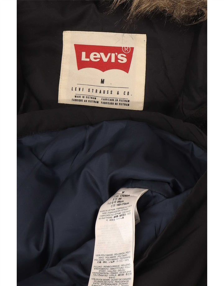 Męski ocieplany płaszcz z kapturem i kapturem Levi's UK 38 Średni czarny poliamid