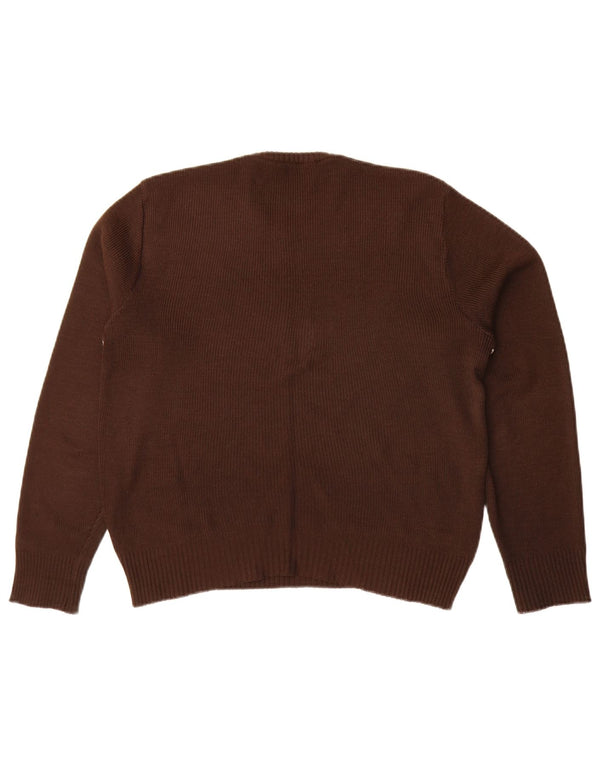Sweter damski w stylu vintage z okrągłym dekoltem UK 16, duży, brązowy w pepitkę