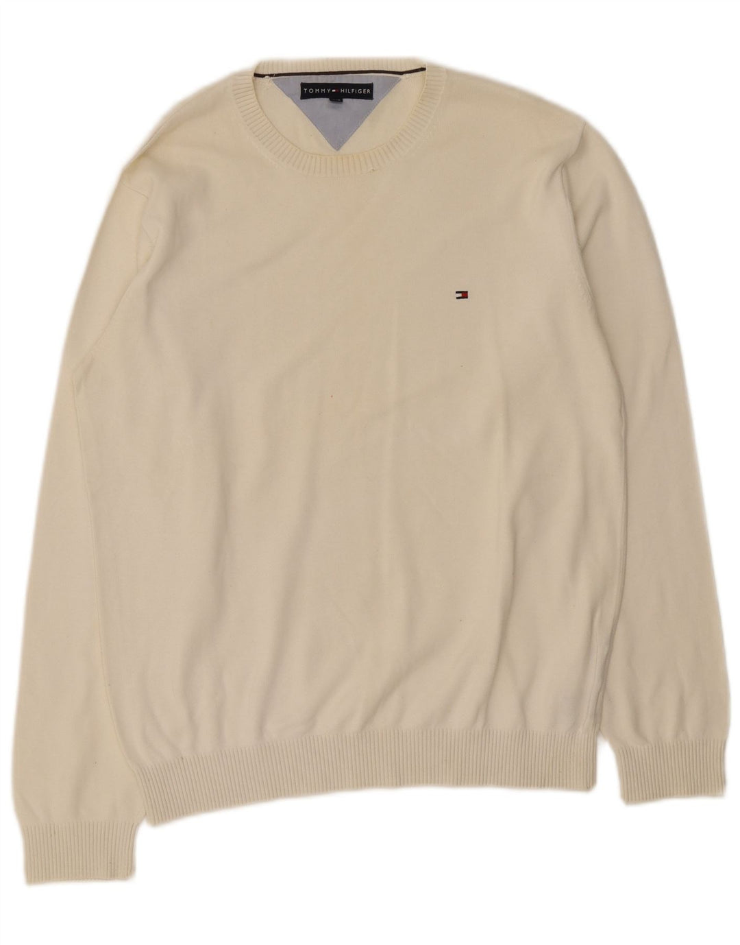 Męski sweter z okrągłym dekoltem Tommy Hilfiger, duży, biały, bawełniany