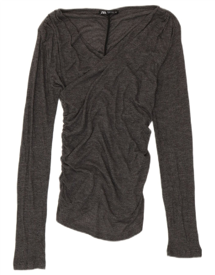 Bluzka damska ZARA Top UK 12 Średni szary poliester