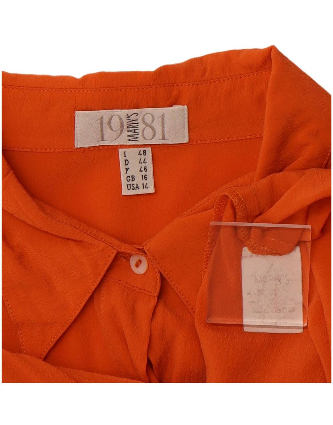 MARLY'S 1981 Womens Oversized Shirt Blouse UK 16 Large Orange Silk
