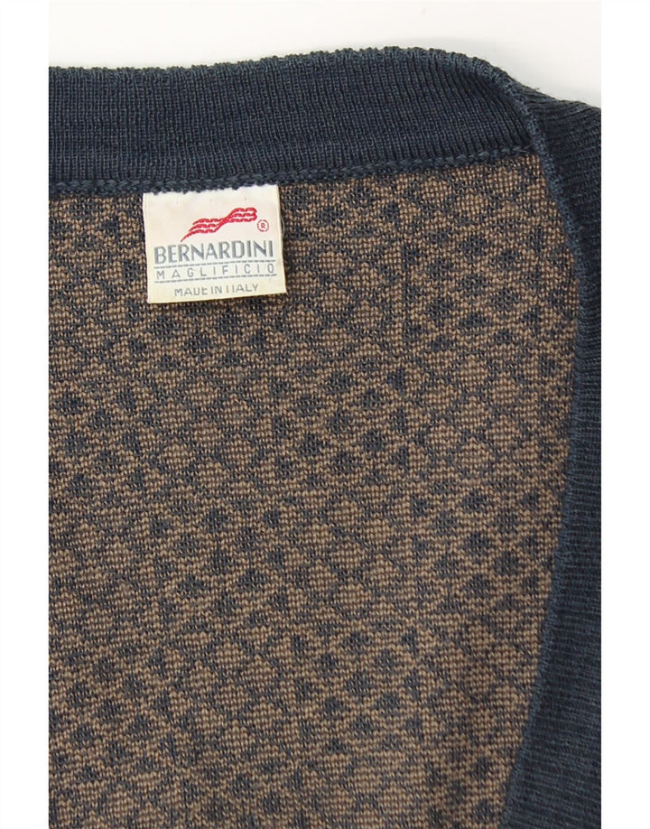 Sweter męski Bernardini, średni granatowy, geometryczny wełniany
