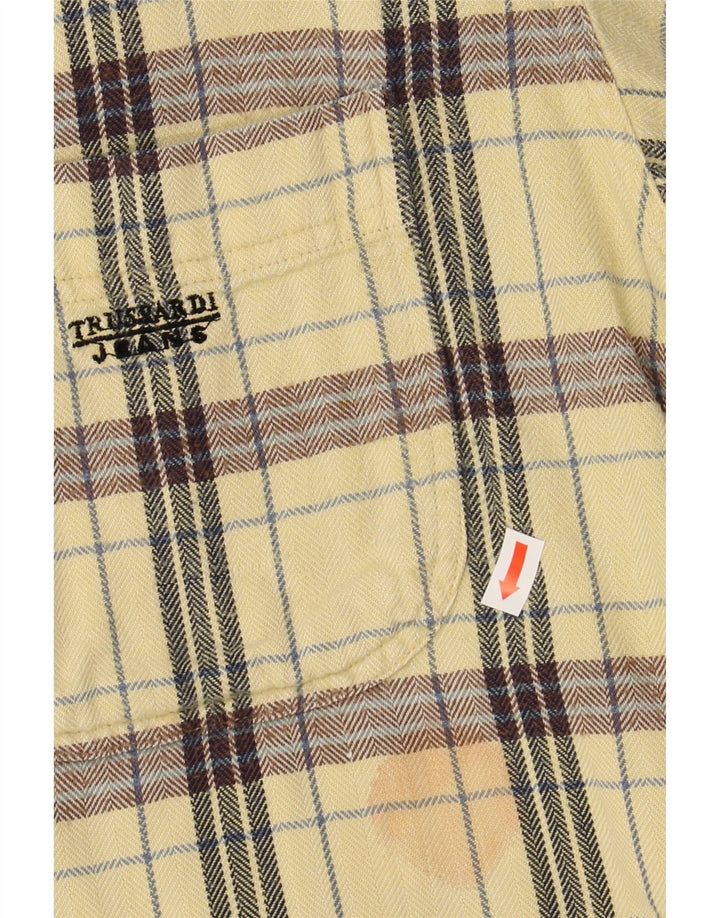 TRUSSARDI JEANS Mens Flannel Shirt Large Beige Check Cotton Vintage Trussardi Jeans and Second-Hand Trussardi Jeans from Messina Hembry 