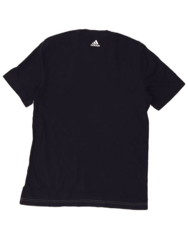 Chłopięca koszulka z grafiką Adidas Top 13-14 lat, granatowa, bawełniana z blokami kolorów