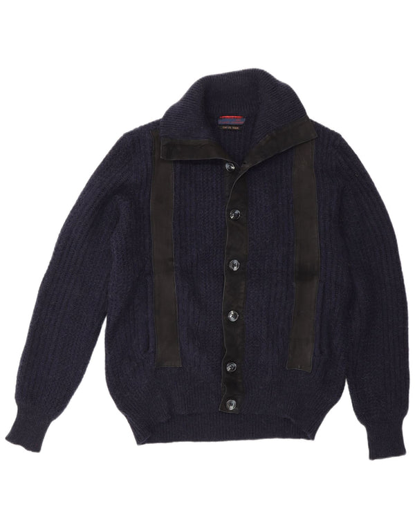 Sweter męski rozpinany w stylu vintage IT 48 Średni granatowy kolor Camelhair