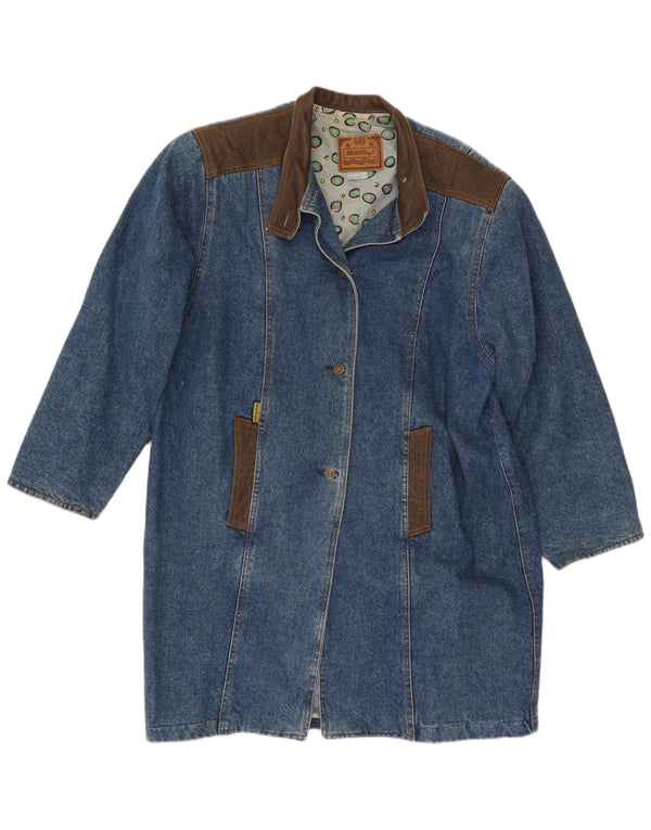 Vintage damski płaszcz dżinsowy typu Western Oversize US 3 XS, niebieska bawełna z blokami kolorów