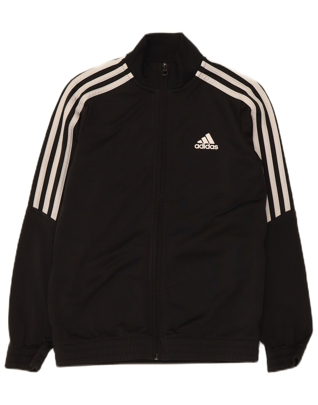 ADIDAS Boys Tracksuit Top Jacket 9-10 Years Black Polyester