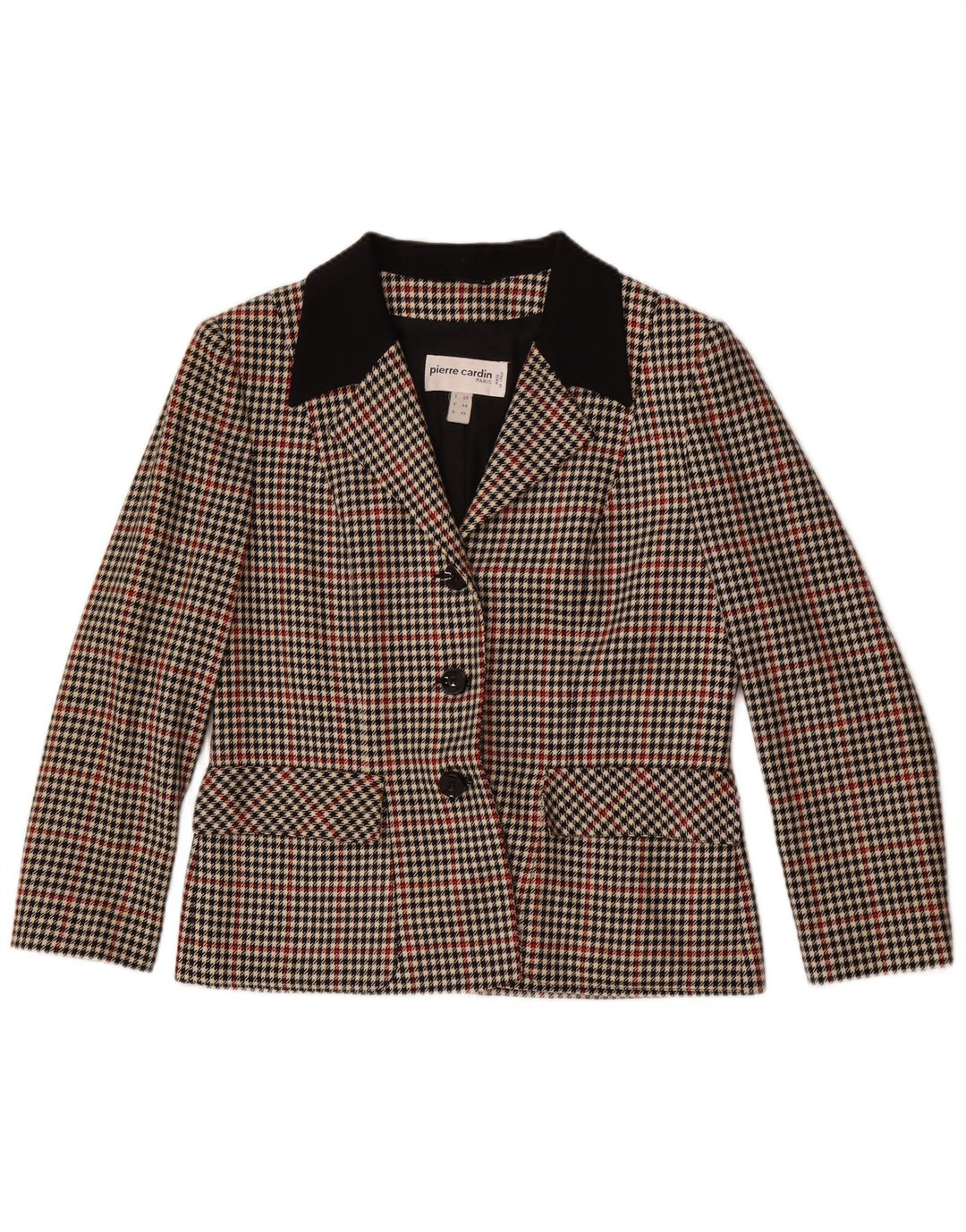 Damska marynarka Pierre Cardin zapinana na 3 guziki IT 48 XL, wełniana w brązową kratkę